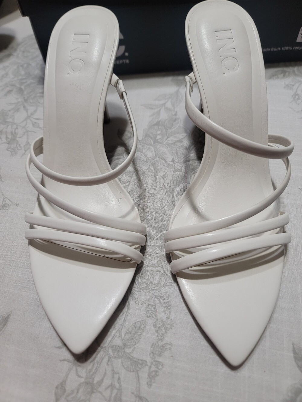 8.5 NWT - INC International Concepts White Strappy Stiletto Mule Heels